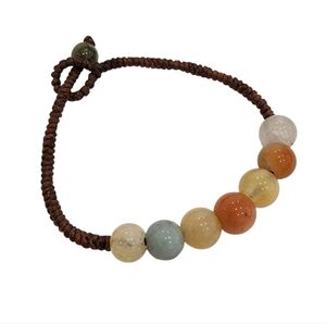 Boho Gemstone Bead Bracelet handmade artisan unisex jewelry brown orange green